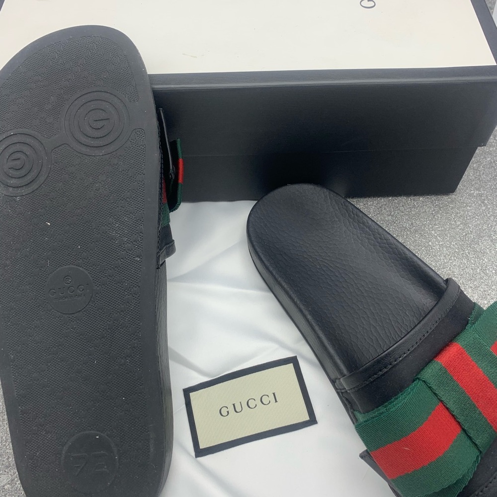 Gucci Sylvie Satin Web Bow Sandal Slides